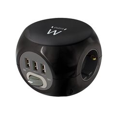 Bloco de tomadas com carregador USB - Preto