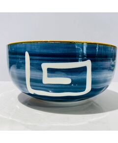 Saladeira de Cerâmica, Geométrico, Azul, Branco e Amarelo