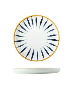 Prato de Cerâmica, às riscas Azul, Branco e Amarelo