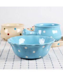 Saladeira Individual - Azul com bolas Brancas