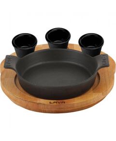 Prato Ferro Fundido diam 18cm com Base em Madeira