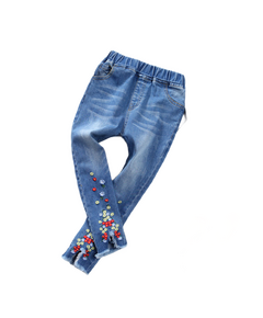 Calça Jeans para meninas  com Bordado de Flores