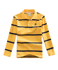 T-Shirt Polo Manga Longa às Riscas- Amarelo e Preto