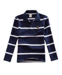 T-Shirt Polo infantil Azul e Branco - Mangas Compridas