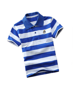 T-Shirt Polo infantil Listrada -  Azul e Branco