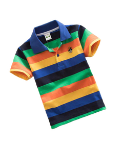T-Shirt Polo infantil Listrada -  Azul, Verde e Laranja