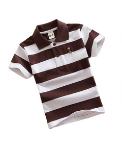 T-Shirt Polo infantil Listrada -  Castanho e Branco