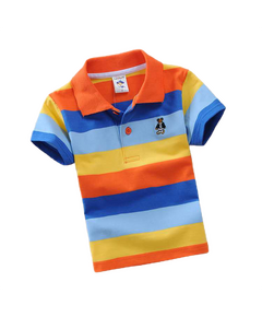 T-Shirt Polo infantil Listrada - Laranja e Azul