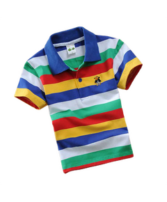 T-Shirt Polo infantil Listrada - Azul, Vermelho e Amarelo