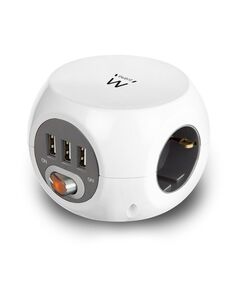 Cubo Tomada Múltipla SCHUKO + 3 Entradas USB 2.4A