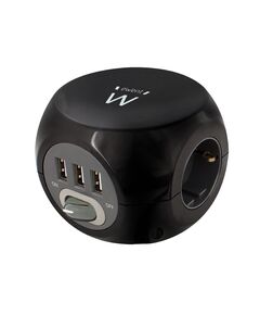 Bloco de tomadas com carregador USB - Preto