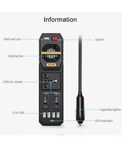 Inversor de Energia  do Carro 200W dc 12V 24V ac 220V