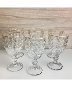 6 TAÇAS VIDRO P/ÁGUA C/FIO OURO