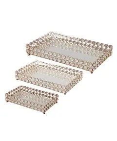 Kit 3 Bandejas Decorativas  Metal com Espelho