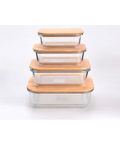 Conjunto de 4 tigelas de vidro com tampa de bambu
