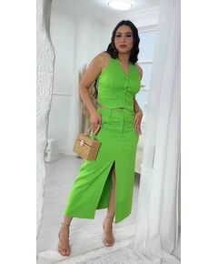 Conjunto Saia Midi c/ bolso fenda e colete Alfaiataria Beth