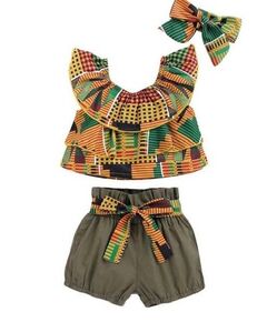 Conjunto Infantil Femenino - Calção- Blusa & Laço para o Cabelo