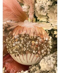 Bola de Natal de vidro com penas (dourada)