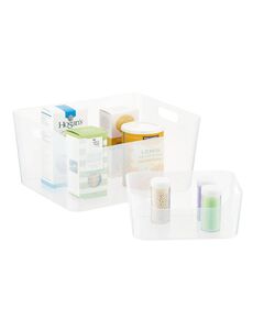 Caixas de armazenamento de plástico com pegas, grande + pequena