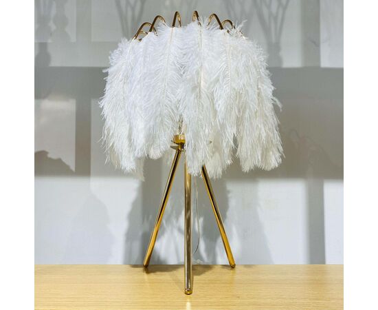Candeeiro em tripé de penas Branco - Penas descaídas