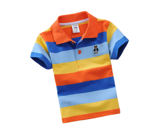 T-Shirt Polo infantil Listrada - Laranja e Azul