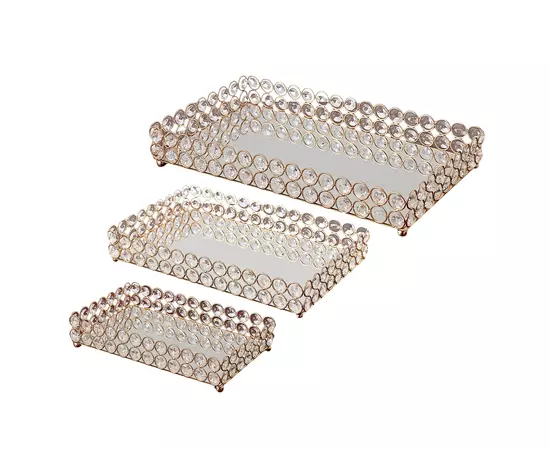 Kit 3 Bandejas Decorativas  Metal com Espelho