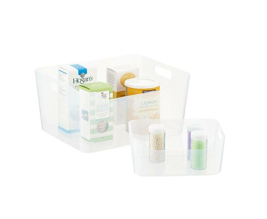 Caixas de armazenamento de plástico com pegas, grande + pequena